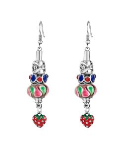 Stainless Steel Strawberry Enamel 3 Tier Cake Drop Down Earrings