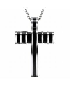 Stainless Steel Cross with Black Inlay Pendant