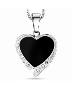 Stainless Steel Heart with Black Inlay Pendant