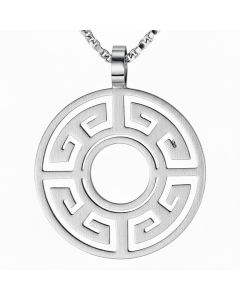Stainless Steel Round Greek Key Pendant