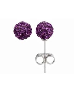 Kid's Silver Purple Crystal Bead Ball Studs