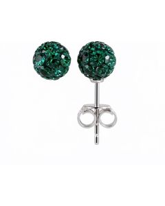 Kid's Silver Dark Green Crystal Bead Ball Studs