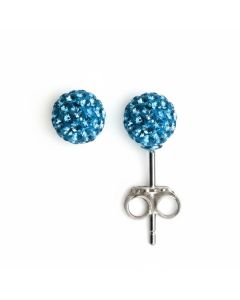 Kid's Silver Blue Crystal Bead Ball Studs