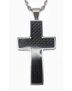 Stainless Steel Black Carbon Fiber Cross Pendant