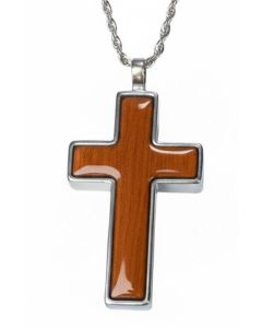 Stainless Steel Wood Inlay Cross Pendant