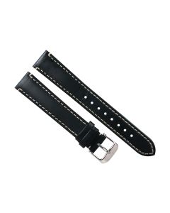 18mm Black and White Long Plain Padded Stitched Leather Watch Band
