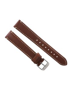 18mm Light Brown and White Long Plain Padded Stitched Leather Watch Band