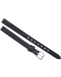 8mm Black Long Flat Lizard Print Leather Watch Band
