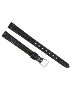 10mm Black Long Flat Lizard Print Leather Watch Band