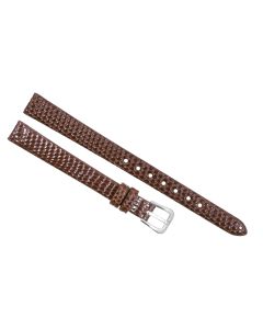 10mm Brown Long Flat Lizard Print Leather Watch Band