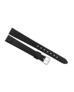 12mm Black Long Flat Lizard Print Leather Watch Band