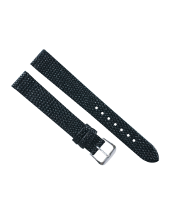 16mm Black Long Flat Lizard Print Leather Watch Band