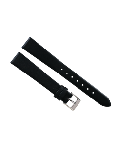 15mm Black Long Plain Smooth Leather Watch Band
