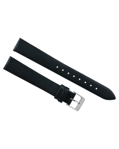 16mm Black Long Plain Smooth Leather Watch Band