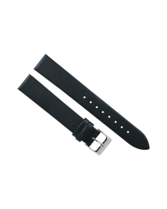 17mm Black Long Plain Smooth Leather Watch Band