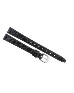 10mm Long Black Flat Crocodile Stitched Leather Watch Band