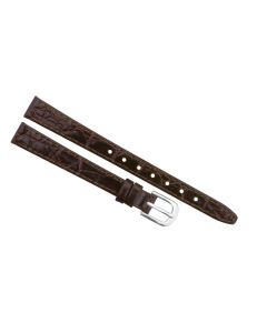 10mm Long Brown Flat Crocodile Stitched Leather Watch Band