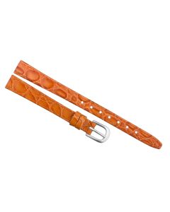 10mm Long Orange Flat Crocodile Stitched Leather Watch Band