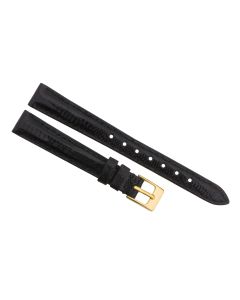 12mm Long Black Flat Crocodile Stitched Leather Watch Band