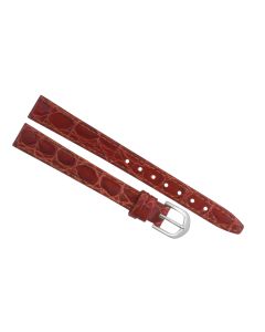12mm Long Burgundy Flat Crocodile Stitched Leather Watch Band
