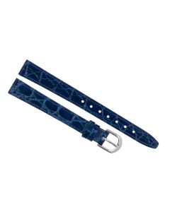 12mm Long Navy Blue Flat Crocodile Stitched Leather Watch Band