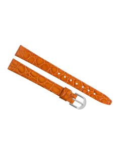 12mm Long Orange Flat Crocodile Stitched Leather Watch Band