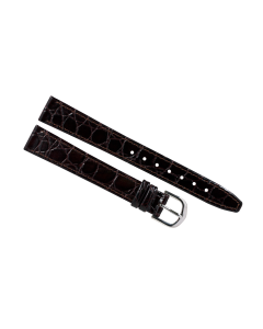 14mm Long Brown Flat Crocodile Stitched Leather Watch Band