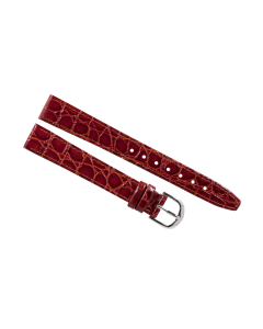 14mm Long Burgundy Flat Crocodile Stitched Leather Watch Band