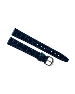 14mm Long Blue Flat Crocodile Stitched Leather Watch Band