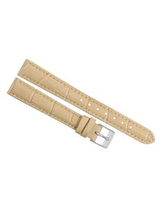 14mm Long Beige Padded Stitched Crocodile Print Leather Watch Band