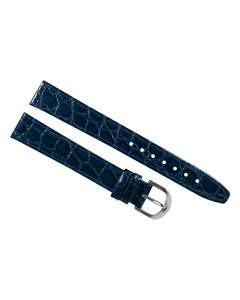 16mm Long Navy Blue Flat Crocodile Stitched Leather Watch Band