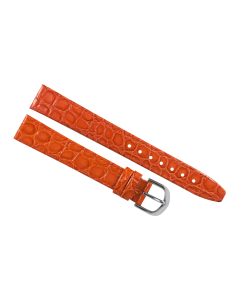 16mm Long Orange Flat Crocodile Stitched Leather Watch Band