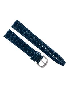 18mm Long Navy Blue Flat Crocodile Stitched Leather Watch Band