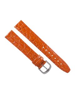 18mm Long Orange Flat Crocodile Stitched Leather Watch Band