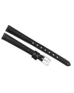 10mm Long Black Heavy Padded Scratched Stitched Leather Watch Band