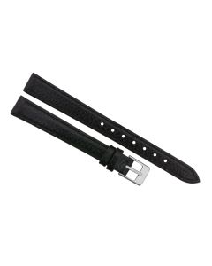 12mm Long Black Heavy Padded Scratched Stitched Leather Watch Band