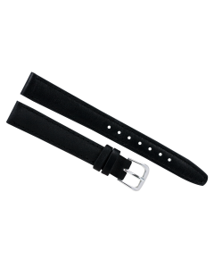 14mm Black Long Plain Smooth Stitched Stitched Leather Watch Band