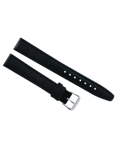 16mm Black Long Plain Smooth Stitched Stitched Leather Watch Band