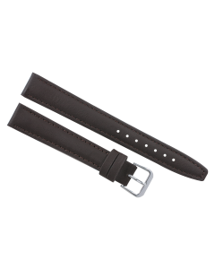 16mm Brown Long Plain Smooth Stitched Stitched Leather Watch Band
