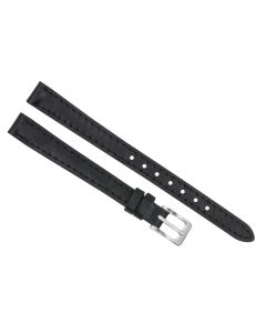 10mm Long Black Padded Crocodile Stitched Leather Watch Band