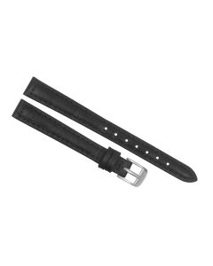 12mm Long Black Padded Crocodile Stitched Leather Watch Band