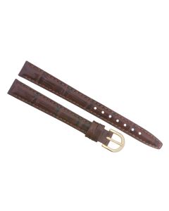 12mm Long Brown Padded Crocodile Stitched Leather Watch Band