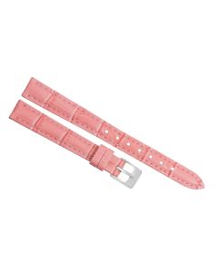 12mm Long Pink Padded Crocodile Stitched Leather Watch Band