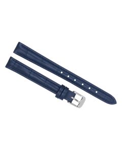 12mm Long Navy Blue Padded Crocodile Stitched Leather Watch Band