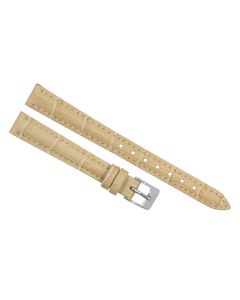 12mm Long Beige Padded Crocodile Stitched Leather Watch Band