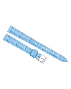 12mm Long Light Blue Padded Crocodile Stitched Leather Watch Band