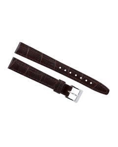 14mm Long Brown Padded Stitched Crocodile Print Leather Watch Band