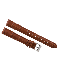 14mm Long Light Brown Padded Stitched Crocodile Print Leather Watch Band