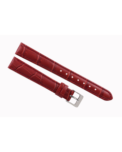 14mm Long Red Padded Stitched Crocodile Print Leather Watch Band