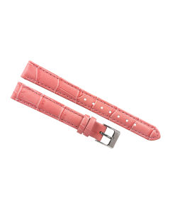 14mm Long Pink Padded Stitched Crocodile Print Leather Watch Band